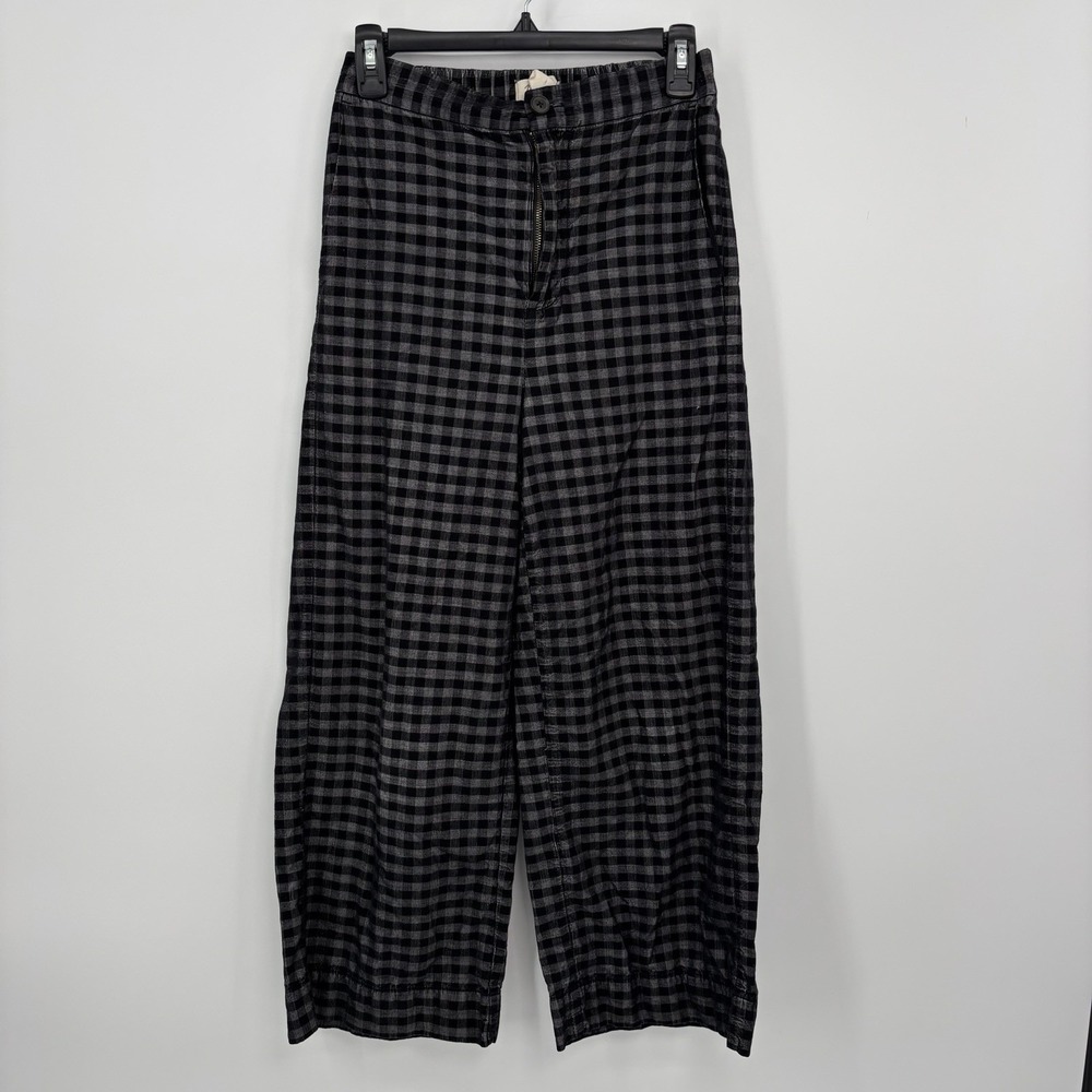 Madewell Women's Hi Rise Huston Button Front Pants Black Gingham Check Size XS